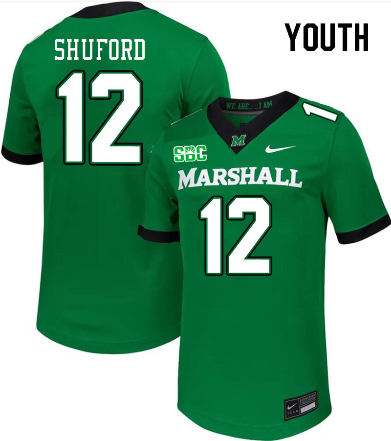 Youth #12 Jason Shuford Marshall Thundering Herd SBC Conference College Football Jerseys Stitched-Gr